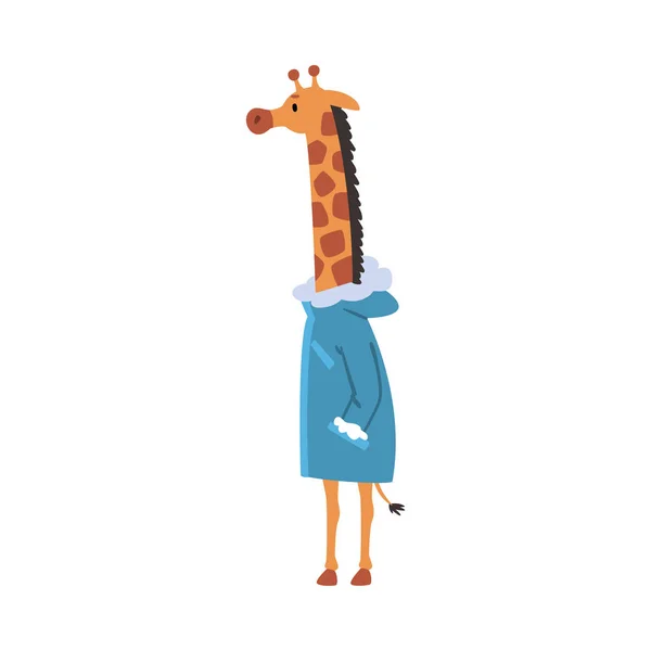 Giraffe im warmen Mantel, vermenschlichte Waldtier-Figur in Winterkleidung Cartoon-Vektor-Illustration — Stockvektor