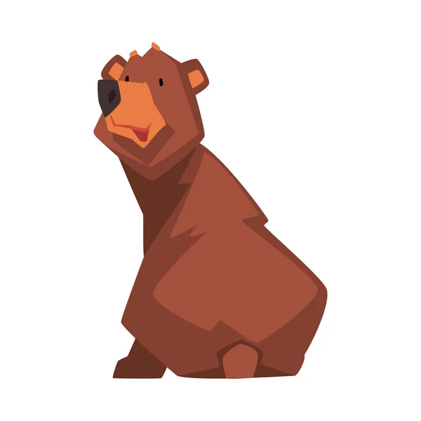 Cute Brown Bear, Wild Forest Animal Character, View from Behind Cartoon Vector illustration — 스톡 벡터