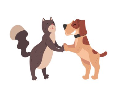 Komik Kedi ve Köpek Pençeleri, Mutlu Evcil Hayvanlar Karakterleri En İyi Arkadaş Vektör illüstrasyonudur