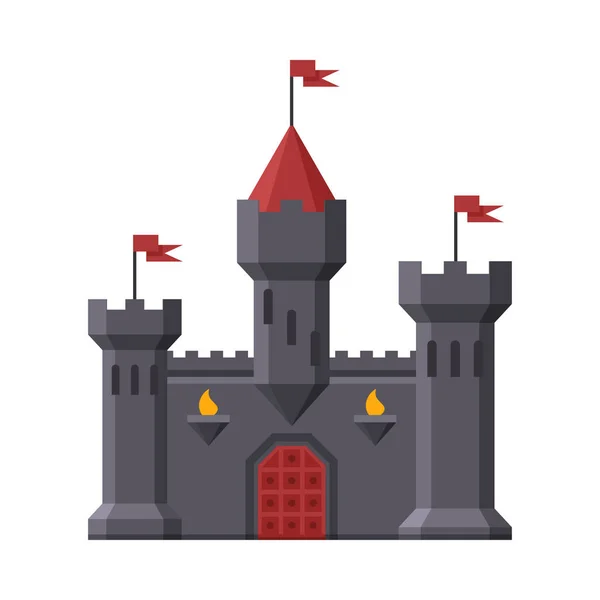 Middeleeuws kasteel, Fort met torens, Oud Versterkt Paleis Exterieur Vector Illustratie — Stockvector