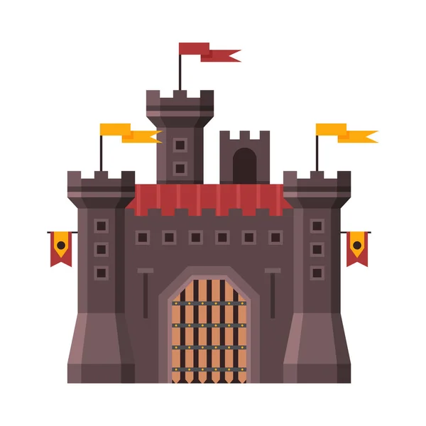 Fortaleza medieval de piedra, Castillo de cuento de hadas, Palacio antiguo fortificado Ilustración vectorial exterior — Archivo Imágenes Vectoriales