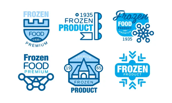 Frozen Food Labels Collection, Premium Product Blue Badges Vector Illustration — Stock Vector