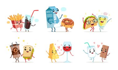 Sonsuza Dek Arkadaş Koleksiyonu, Sevimli Komik Yemek ve İçki Karakterleri En İyi Arkadaş Vektör İllüzyonu