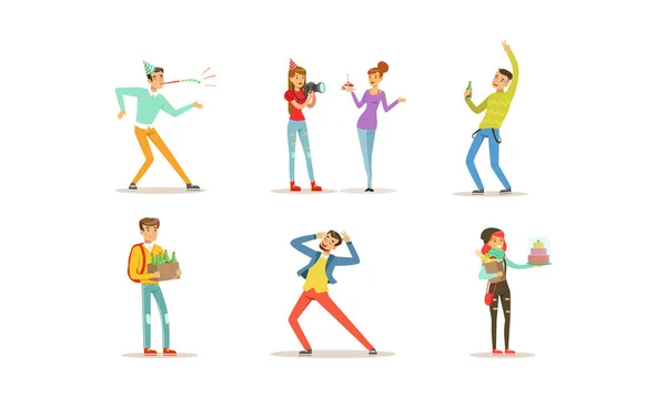 People at Party Collection, Men and Women Celebrating Holiday Vector Illustration — стоковий вектор