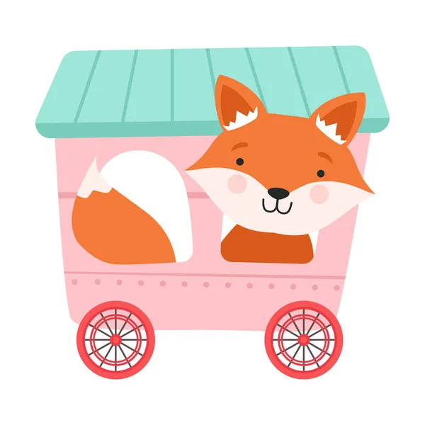 Αστεία Red Cheeked Fox Riding on Carriage εικονογράφηση διάνυσμα — Διανυσματικό Αρχείο
