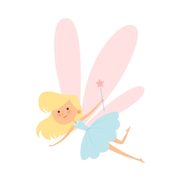 Tooth Fairy Flying with Magic Wand Vector Illustration — 스톡 벡터