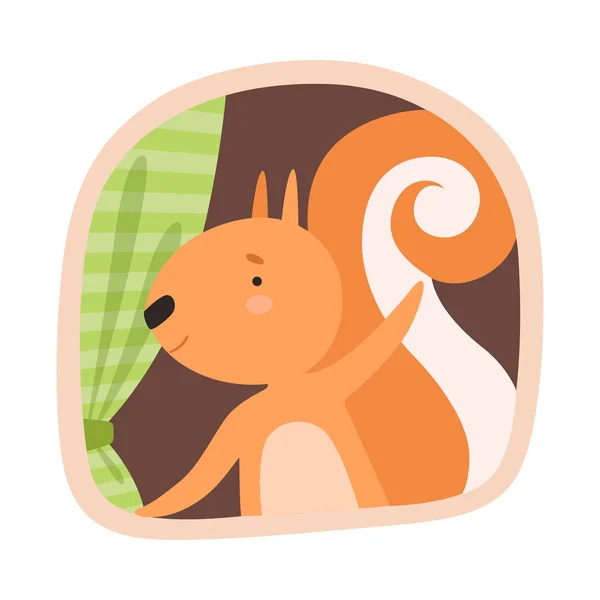 Funny Squirrel Peeped Out From Tree Hollow Vector Illustration — Stock Vector