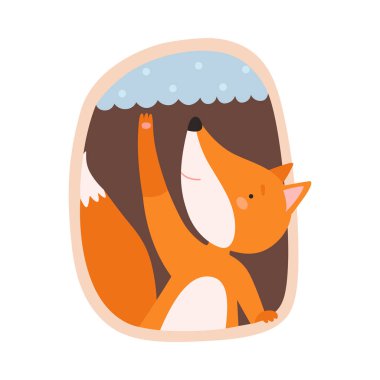 Funny Fox Peeped Out From Tree Hollow Vector Illustration clipart