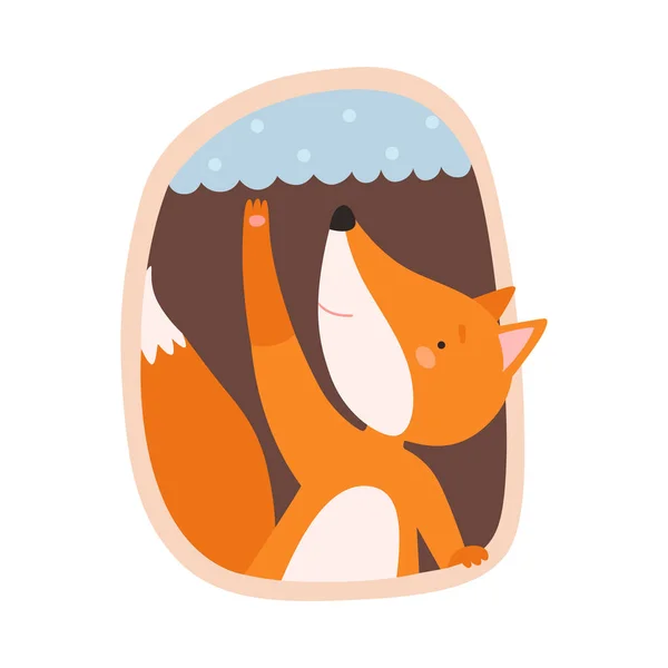 Funny Fox Peeped Out From Tree Hollow Vector Illustration — Stock Vector