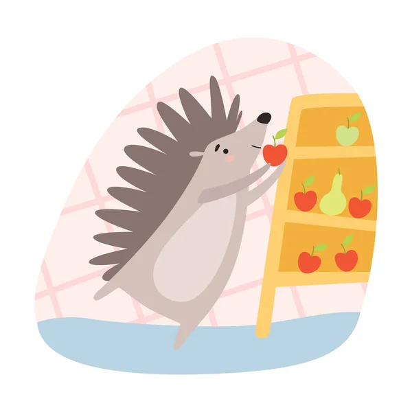 Spiky Hedgehog Preparación de las disposiciones para el invierno Vector Ilustración — Vector de stock