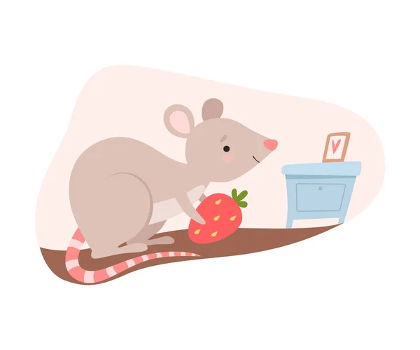 Mouse Preparing Food in Tree Hollow Vector Illustration — Stock Vector