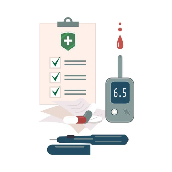 Health Insurance Attributes and Check List Vector Illustration — 스톡 벡터