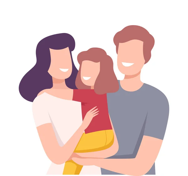 Feliz Família Amorosa. Sorrindo os pais e sua filha abraçando uns aos outros ilustração vetorial —  Vetores de Stock