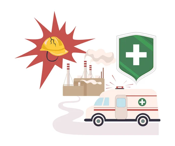 Assurance-maladie et assurance-vie contre les incidents survenus dans les usines Illustration vectorielle — Image vectorielle