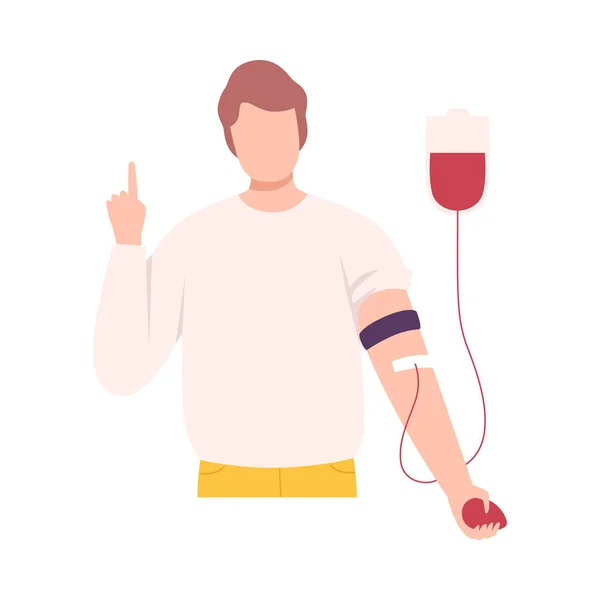 病院で血を流す男性ボランティアキャラクター、献血フラットベクトルイラスト — ストックベクタ
