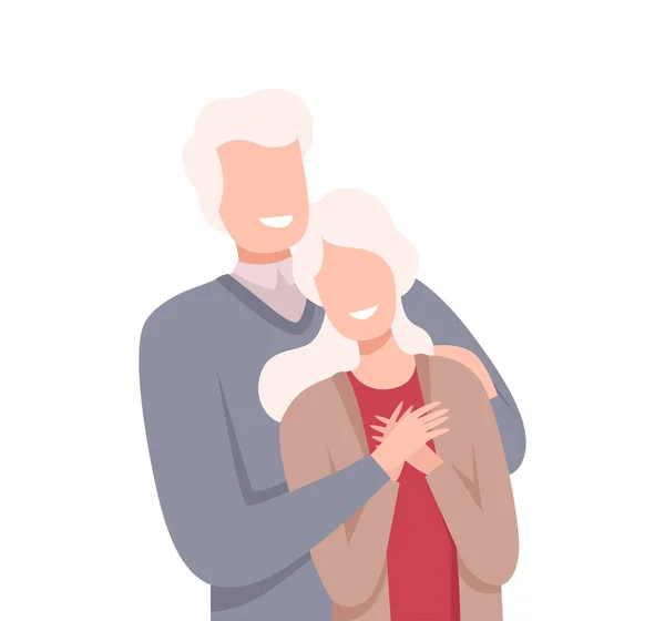 Couple heureux âgé se tenant près l'un de l'autre et passant du temps ensemble pendant la fin de semaine — Image vectorielle