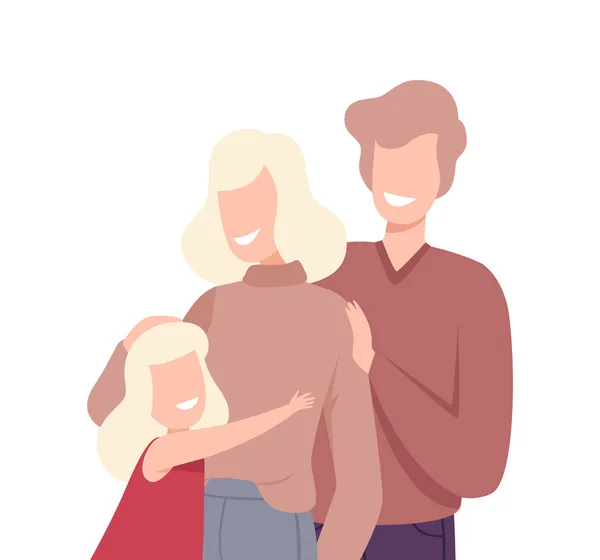 Happy Loving Family. Smiling Parents and Their Kids Embracing Each Other Vector Illustration — Stok Vektör