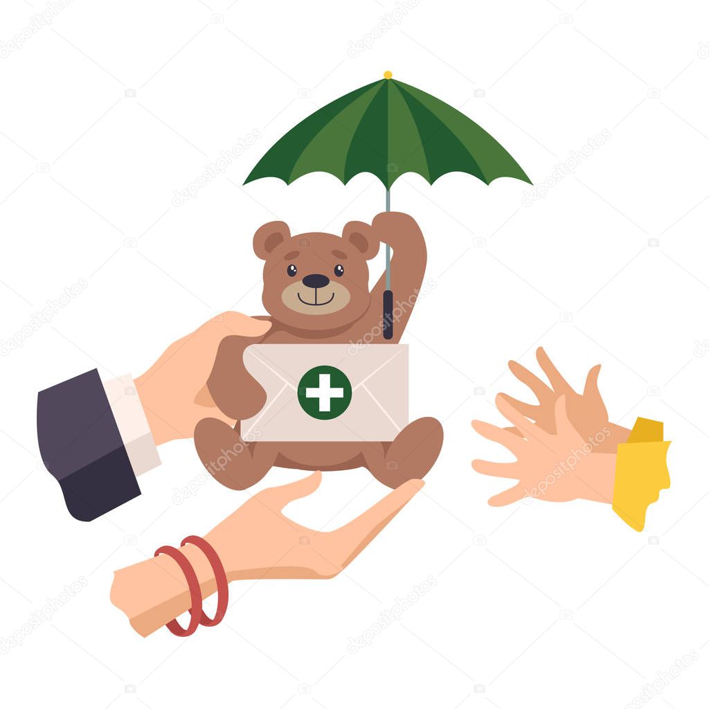 Health Insurance for Kids Vector Illustration. Medical Insurance Purchase Concept
