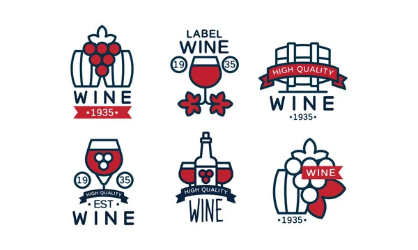 Wine High Quality Retro Labels Collection, Alcohol Drink Package Vintage Emblems Vector Illustration — 스톡 벡터