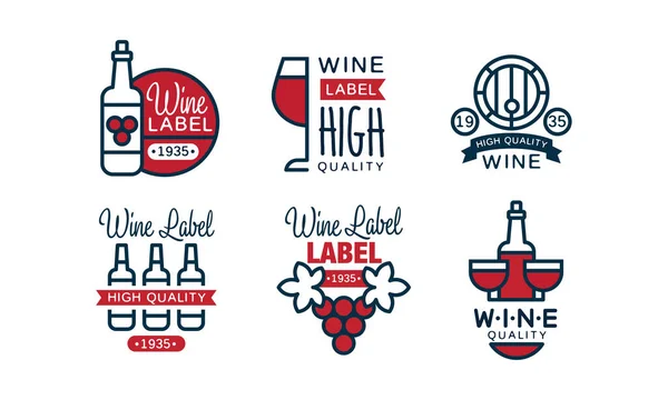 Wine Labels Collection, High Quality Product Package Vintage Emblems Vector Illustration — 스톡 벡터