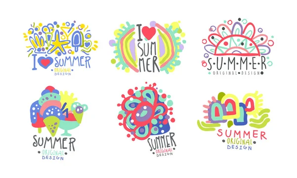 Summer Logo Original Design Collection, Jasnokolorowe Ręcznie rysowane Odznaki graficzne Ilustracja wektorowa — Wektor stockowy