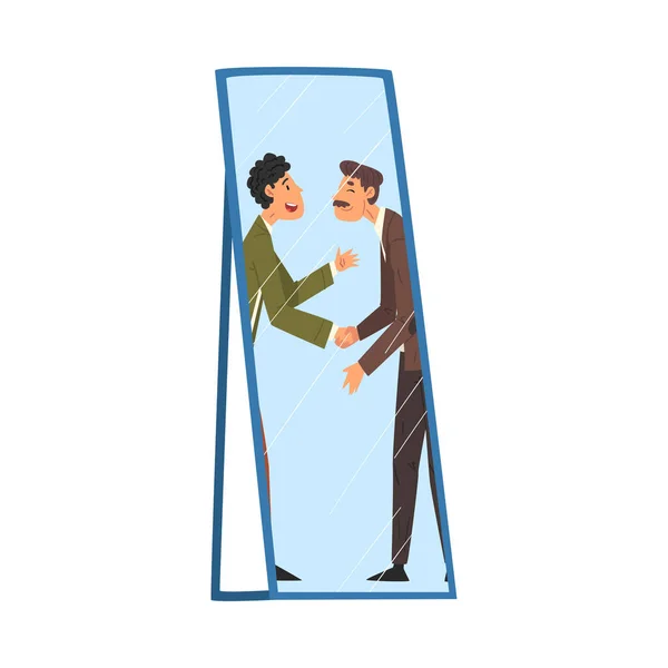 Reflection of Meeting of Two Businessmen in the Mirror Vector Illustration — Stock Vector