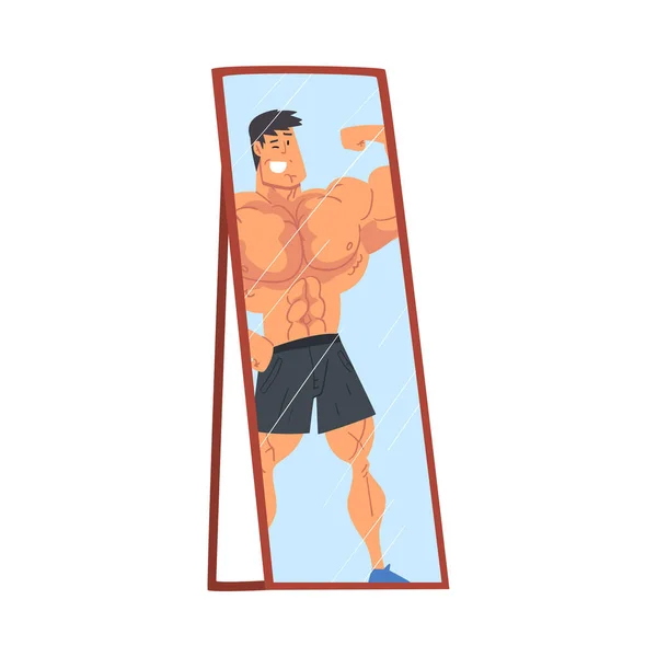 Reflection of Muscular Attractive Male Athlete in the Mirror, Alter Ego Vector Illustration — Stock Vector
