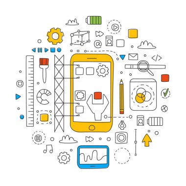 Smartphone Kullanıcı Arayüzü Yapılandırma Süreci, Modern Telefon Uygulamaları İş Konsepti Vektör İllüstrasyonu