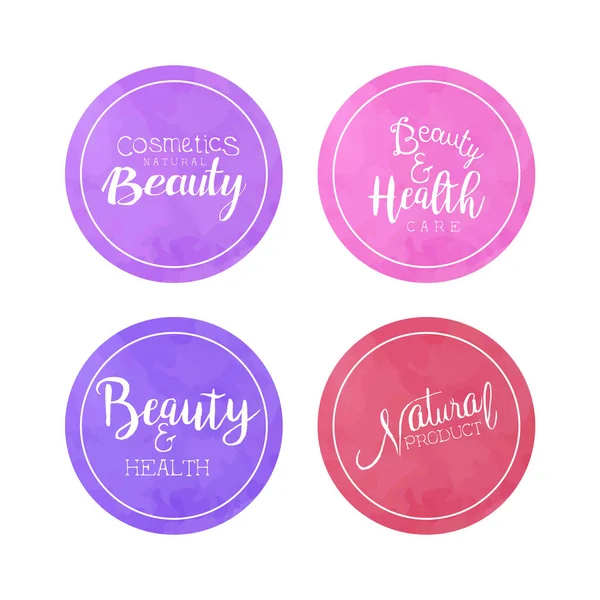 Cosmetica Natuurlijke Beauty Labels Collectie, Gezondheid Natuurproducten Aquarelverf Badges Vector Illustratie — Stockvector