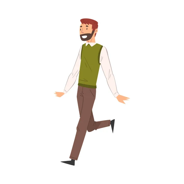 Smiling Successful Business Man Running to Finish Line, Team Leader Professional Competition Vector Illustration — 스톡 벡터