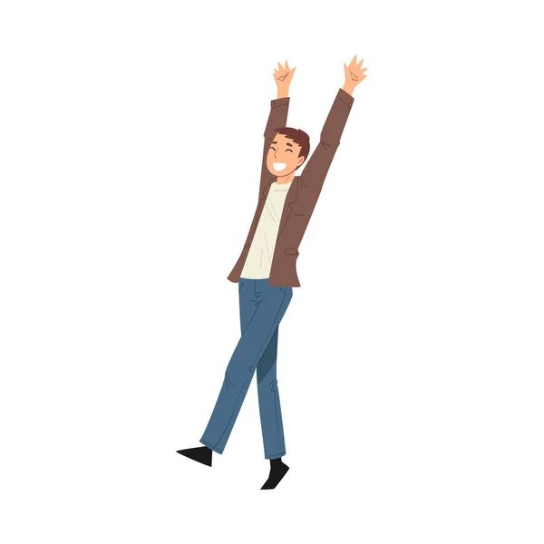 Uomo d'affari di successo alzando le braccia celebrando il successo e Victory Vector Illustrazione — Vettoriale Stock