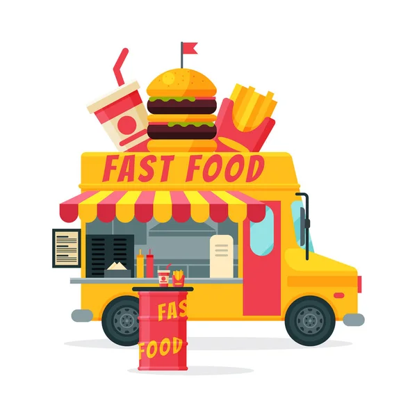 Fast Food Truck, Street Meal Van Delivery, Mobile Shop Vector Illustration — 스톡 벡터