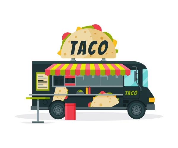 Taco Food Truck, Street Meal Vehicle, Fast Food Delivery, Mobile Shop Vector Illustration — Stock Vector