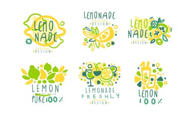 Limonata Logo Şablonları Orijinal Tasarım, Tatlı içecek el çizimi Rozet Vektörü İllüstrasyonu