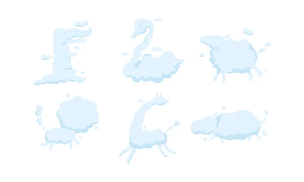 Weiße Wolken in Form von verschiedenen Tieren Sammlung, Krokodil, Schwan, Schaf, Löwe, Giraffe, Nilpferd, Vektorillustration — Stockvektor