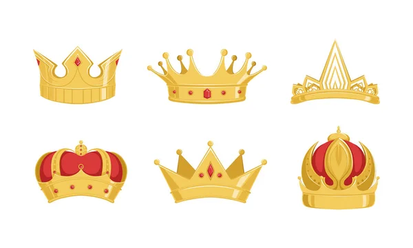 Royal Golden Crowns Collection, Symbols of Power of Kings or Imperiors Vector Illustration — Stock Vector