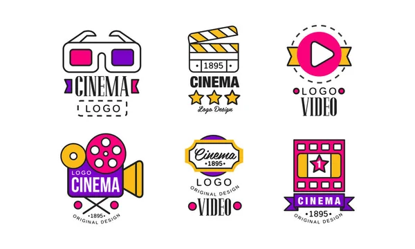 Cinema Logo Design Collection, Luminoso originale retrò Cinematografia Distintivi Illustrazione vettoriale — Vettoriale Stock