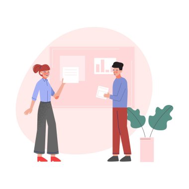 Yaratıcı İş Adamları, Çalışma Alanında Çalışan Karakterler, Modern Ofis İç Vektör İllüstrasyonu