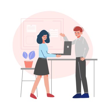 İş yerindeki İş Adamları, Büro Karakterleri Yaratıcı Ortak Çalışma Alanı Vektör İllüstrasyonunda Çalışıyor