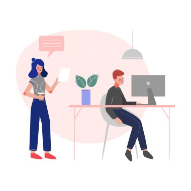 Ortak Çalışma Alanında Çalışan Yaratıcı İş İnsanları Karakterleri, Modern Ofis İç Vektör İllüstrasyonu