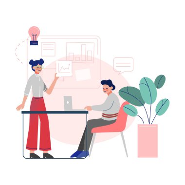 İş Arkadaşları Birlikte Çalışıyor, Personel Karakterleri Ofis Alanında Eşitlenmiş İş yeri Vektörü Resimleriyle Buluşma ve İletişim