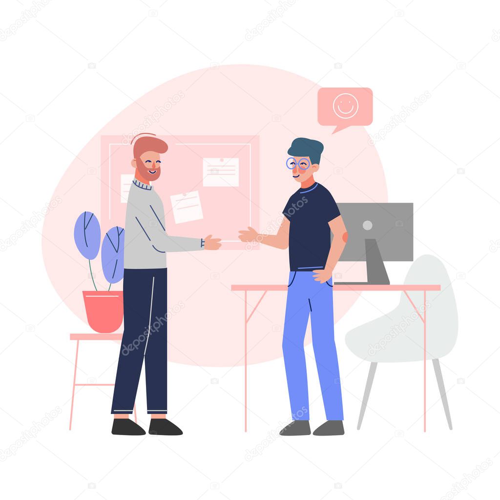 Business Meeting, Office Characters Working and Communicating in Creative Open Space Office Vector Illustration