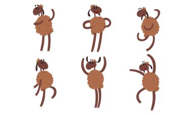 Komik Koyun Koleksiyonu, İnsanlaştırılmış Çiftlik Hayvanları Çizgi Film Karakteri Hind Legs Vektör Resimlerinde Duruyor