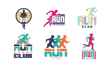 Spor Kulübü Logosu Şablonu Koleksiyonu, Turnuva, Maraton, Spor Organizasyonu Renkli Rozet Gösterimi