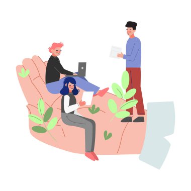 Dev İnsan Elleri Minik Çalışanları, Personel Bakımı, Destek, Profesyonel Büyüme, Personel Yardımları Vektör İllüstrasyonu