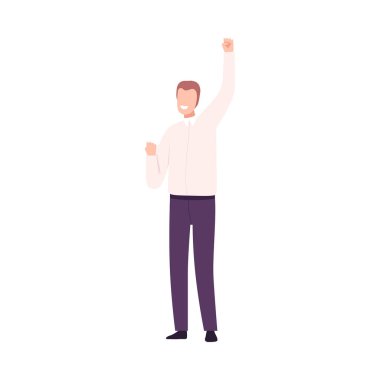 Successful Businessman Celebrating Victory, Male Office Character Dressed in Business Clothes Flat Vector Illustration