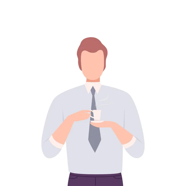 Businessman Drinking Coffee, Male Character Enjoying of Hot Drink Flat Vector Illustration — Stok Vektör