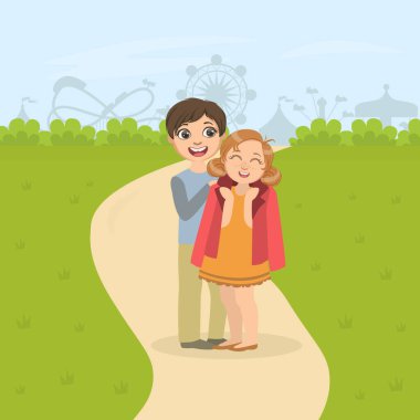 Parkta Yürüyen Çocuklar, Paltosunu Kızların Omuzlarına Giydiren Çocuk, Çocuklar Arasında Dostluk ve Aşk, Sevgililer Günü Vekil Resimleri