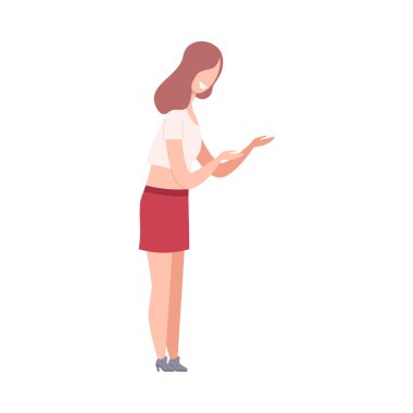 Güzel Genç Kadın, Mutlu Çekici Kız Karakteri Sıradan Şık Giysiler Giyiyor Düz Vektör İllüzyonu