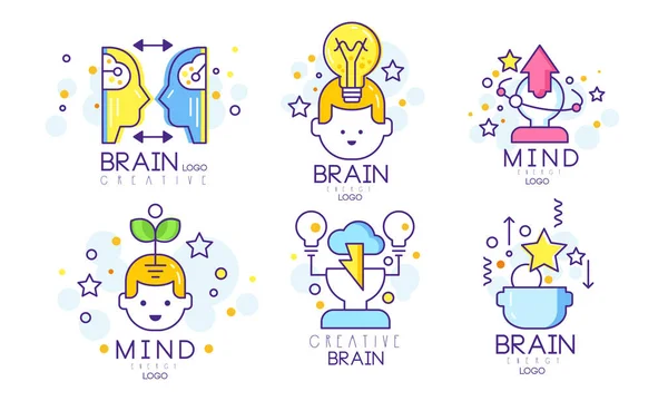 Creative Brain Original Logo Design Templates Colección Vector Ilustración sobre fondo blanco — Archivo Imágenes Vectoriales